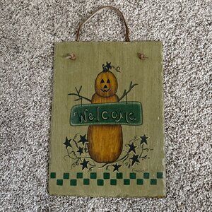 Fall “Welcome” pumpkin outdoor slate with strap for hanging